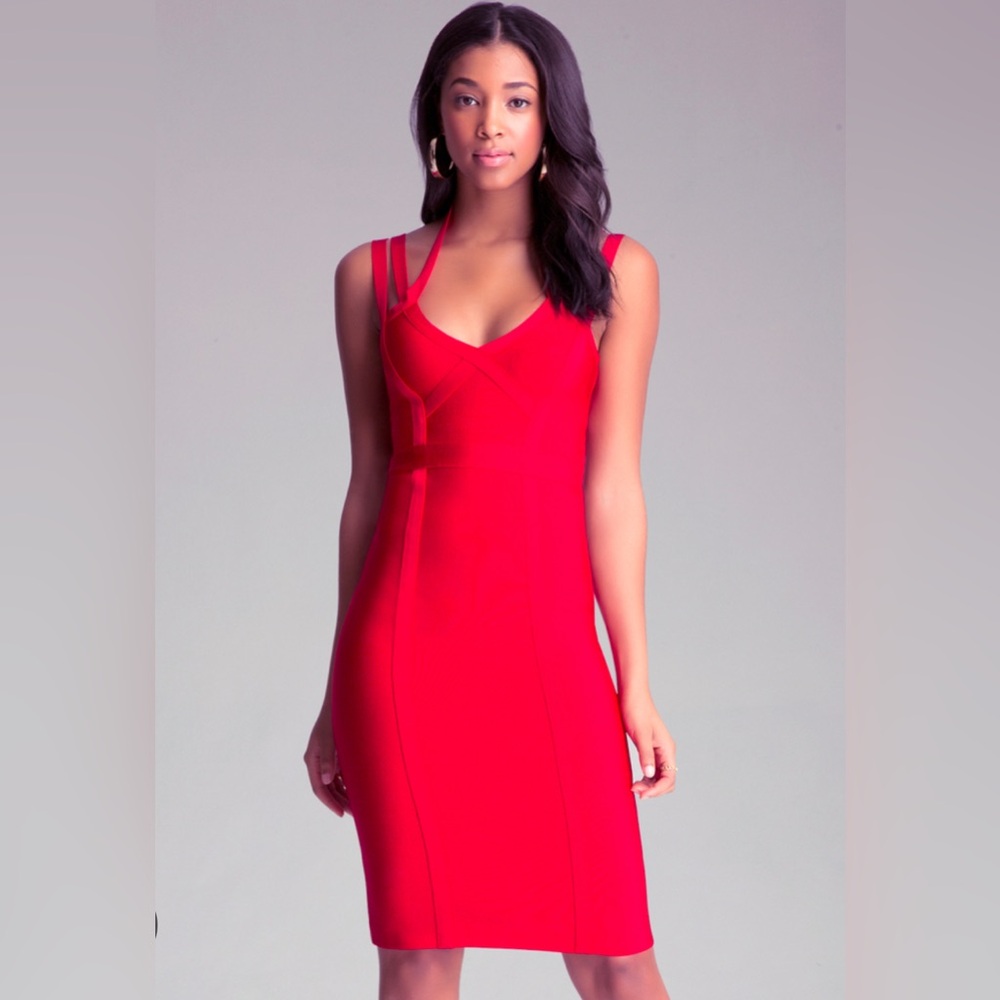 Bebe 3 Strap Midi Bandage Dress